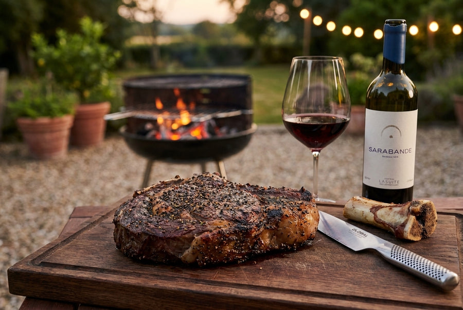 Basse côte vom Grill – Pfeffer-Kräuterkruste & gegrilltes Knochenmark