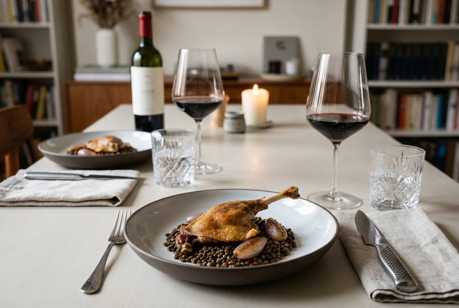 Confit de canard – beluga lentils & shallots