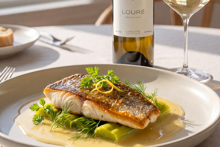 Doradenfilet auf der Haut – Beurre blanc & geschmorter Lauch
