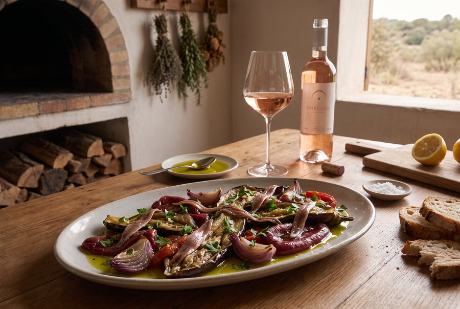 Escalivada catalana – aubergine, pepper & onion from the wood oven, olive oil & anchovies