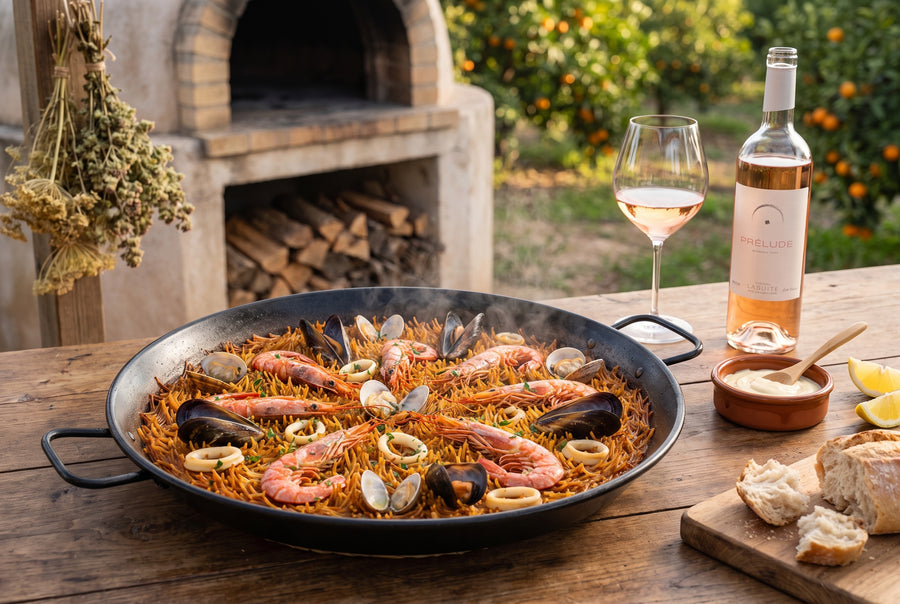 Fideuà de marisco – Valencian noodle paella with seafood & alioli