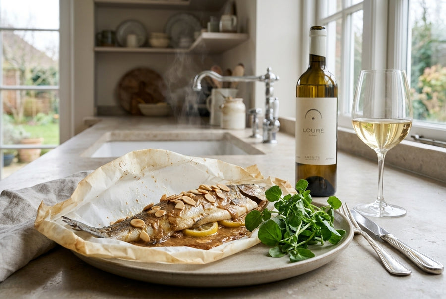 Truite en papillote, almond butter & watercress
