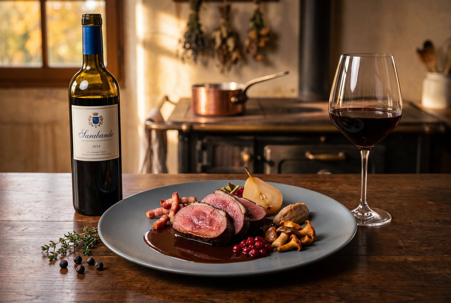 Cerf, sauce grand veneur — Red deer saddle with juniper red-wine jus & lingonberry