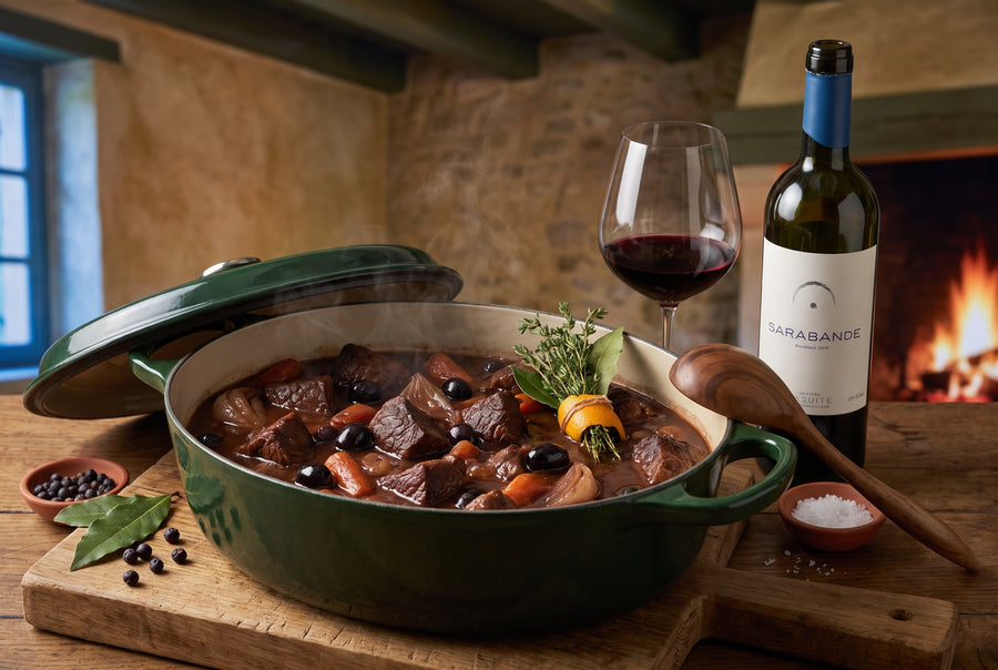 Daube provençale — Beef shoulder slow-braised in red wine with olives & orange zest