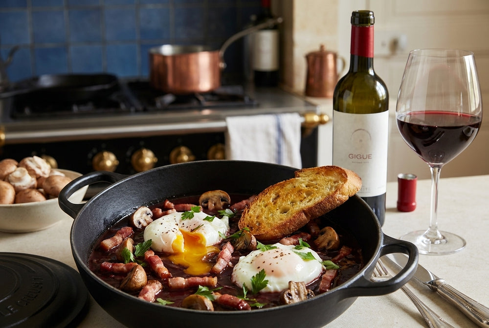Œufs en meurette – poached eggs in red wine sauce
