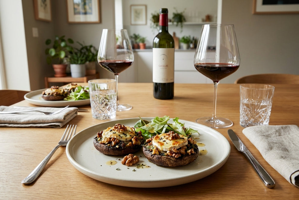 Oven-baked stuffed portobello – walnut, herbs & goat's cheese