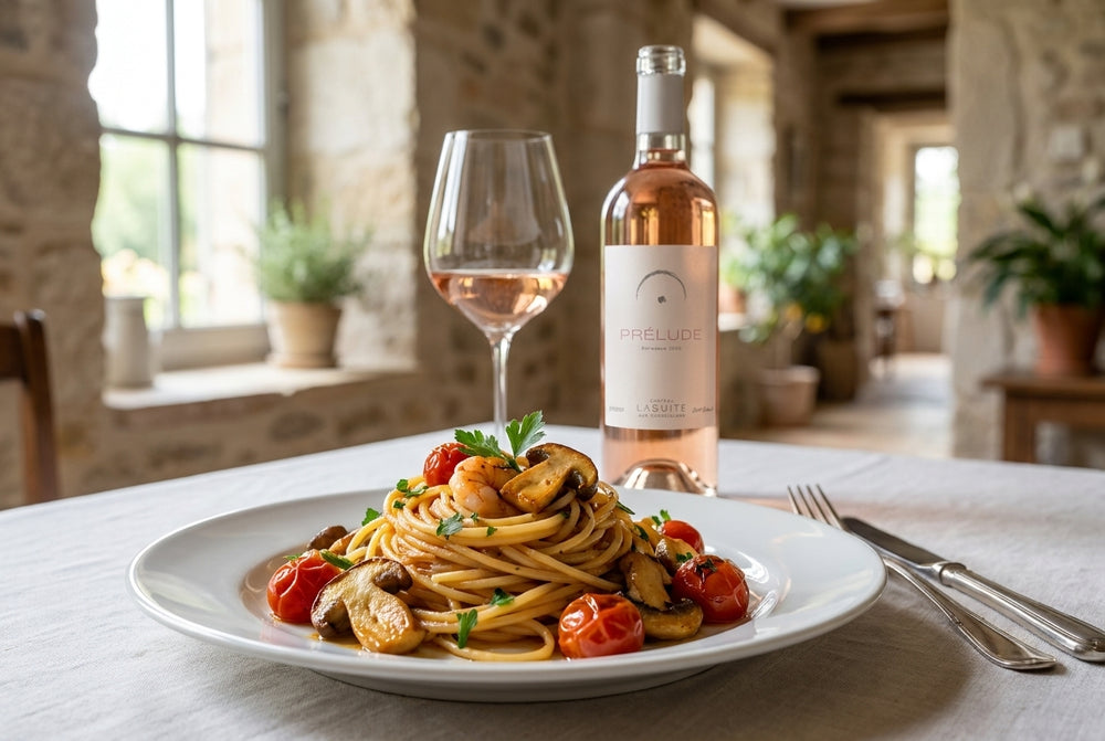 Spaghetti mare e monti, prawns & porcini