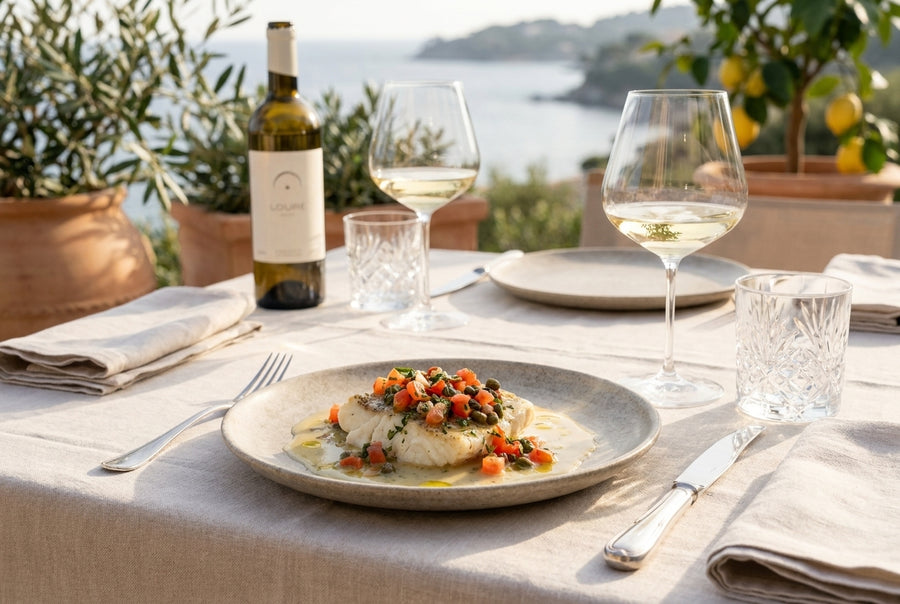 Oven-baked turbot – white wine sauce & sauce vierge