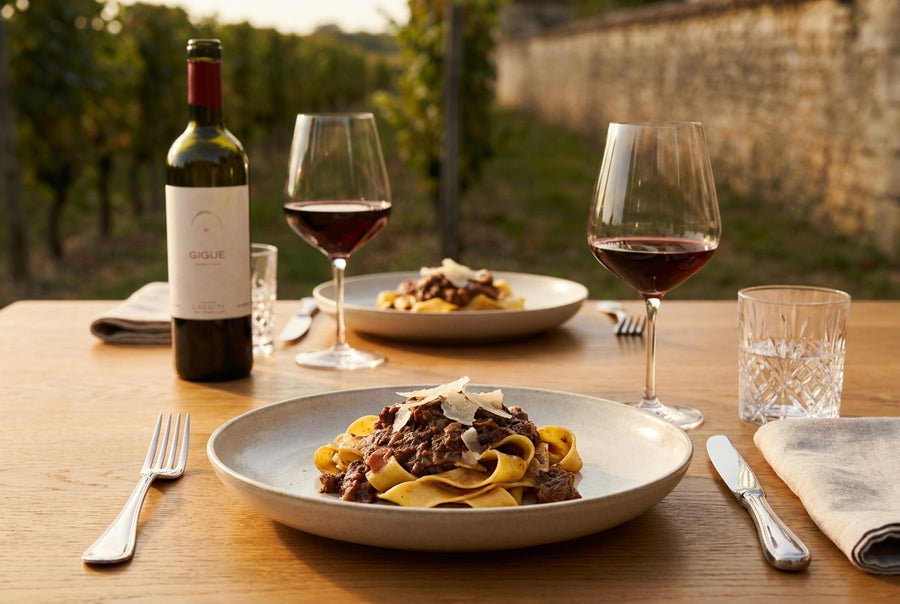 Wild boar ragù braised in Gigue, with pappardelle